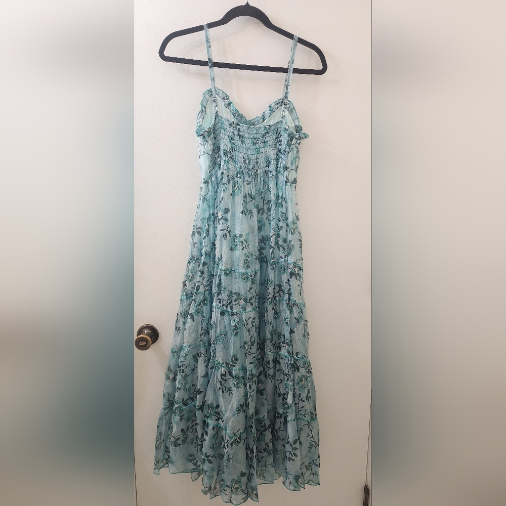 Sensations Pour Elle Floral Blue Maxi Dress, Size Small. View 4